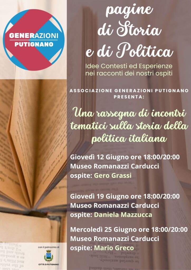 locandina descrittiva della serie di incontri di pagine di storia e di politica
